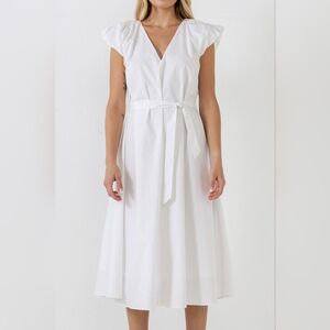 NWT - English Factory White Cotton Puffy Sleeve Fully Lined Midi Dress - Size L